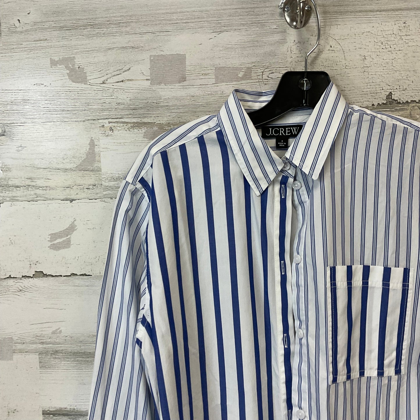 Blouse Long Sleeve By J. Crew In Blue & White, Size: S