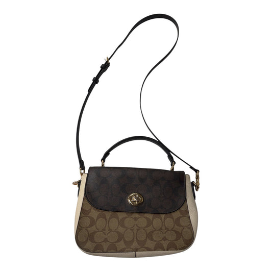 Crossbody Designer By Coach In Brown & Cream, Size:Small
