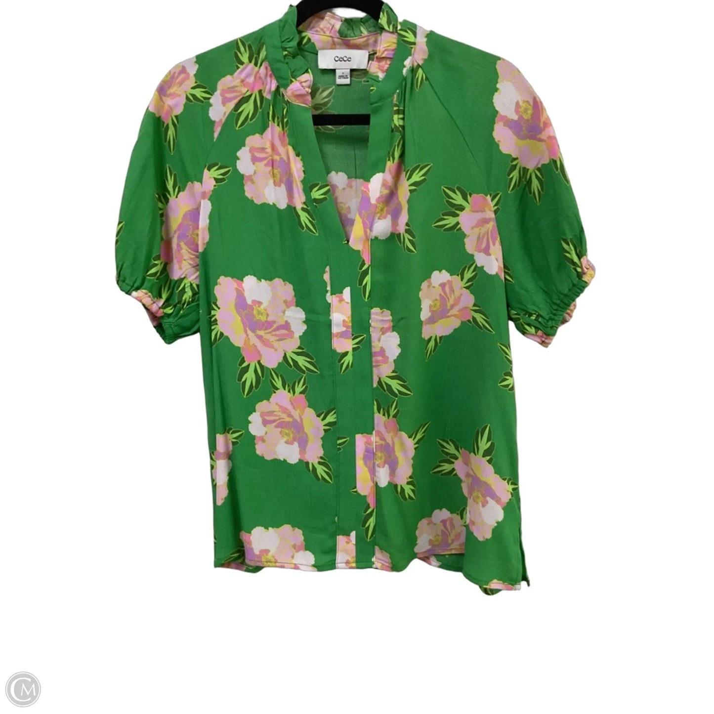 Blouse Short Sleeve By Cece In Green & Pink, Size: S