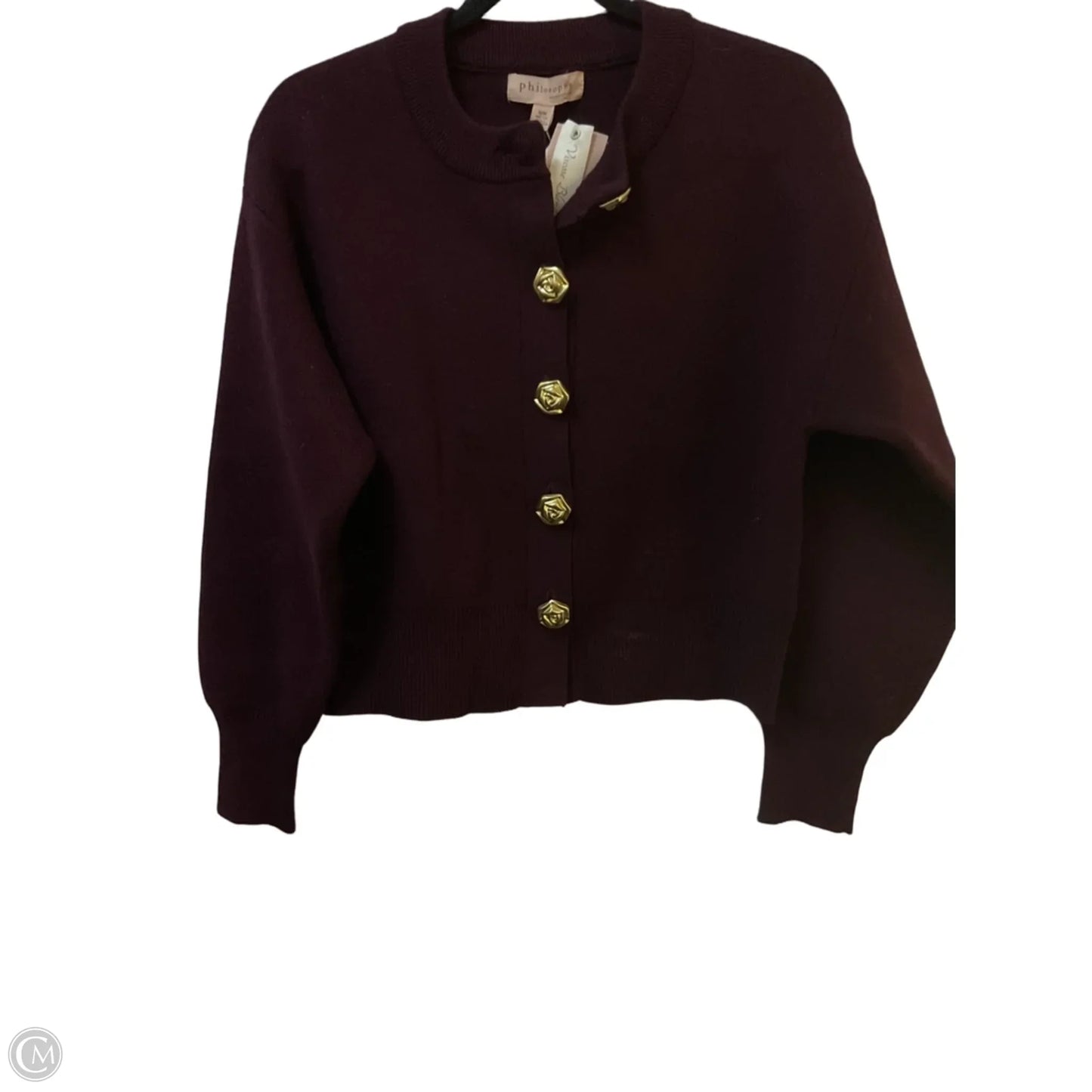 Sweater Cardigan By Philosophy In Maroon, Size: M