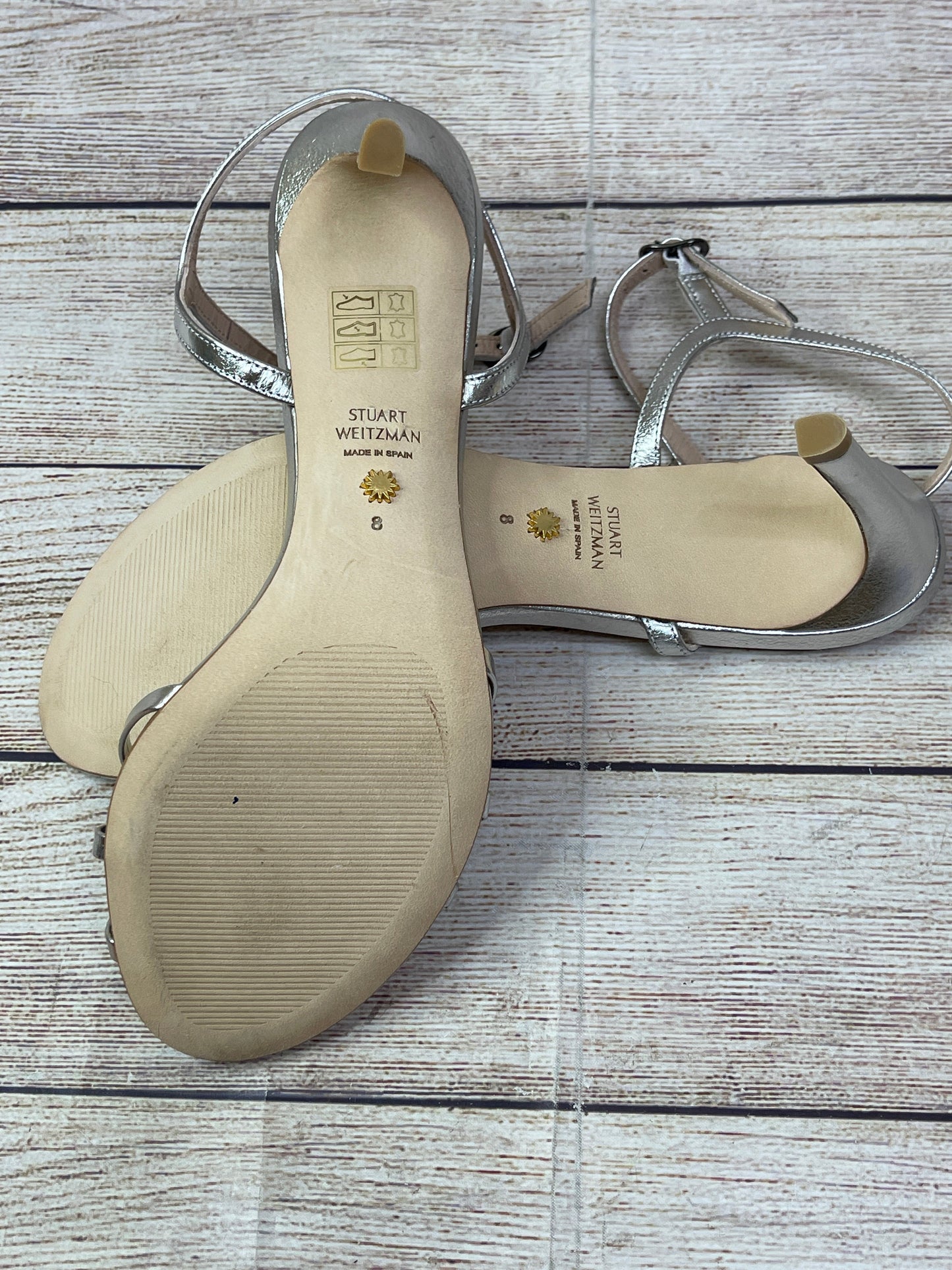 Silver Sandals Heels Stiletto Stuart Weitzman, Size 8