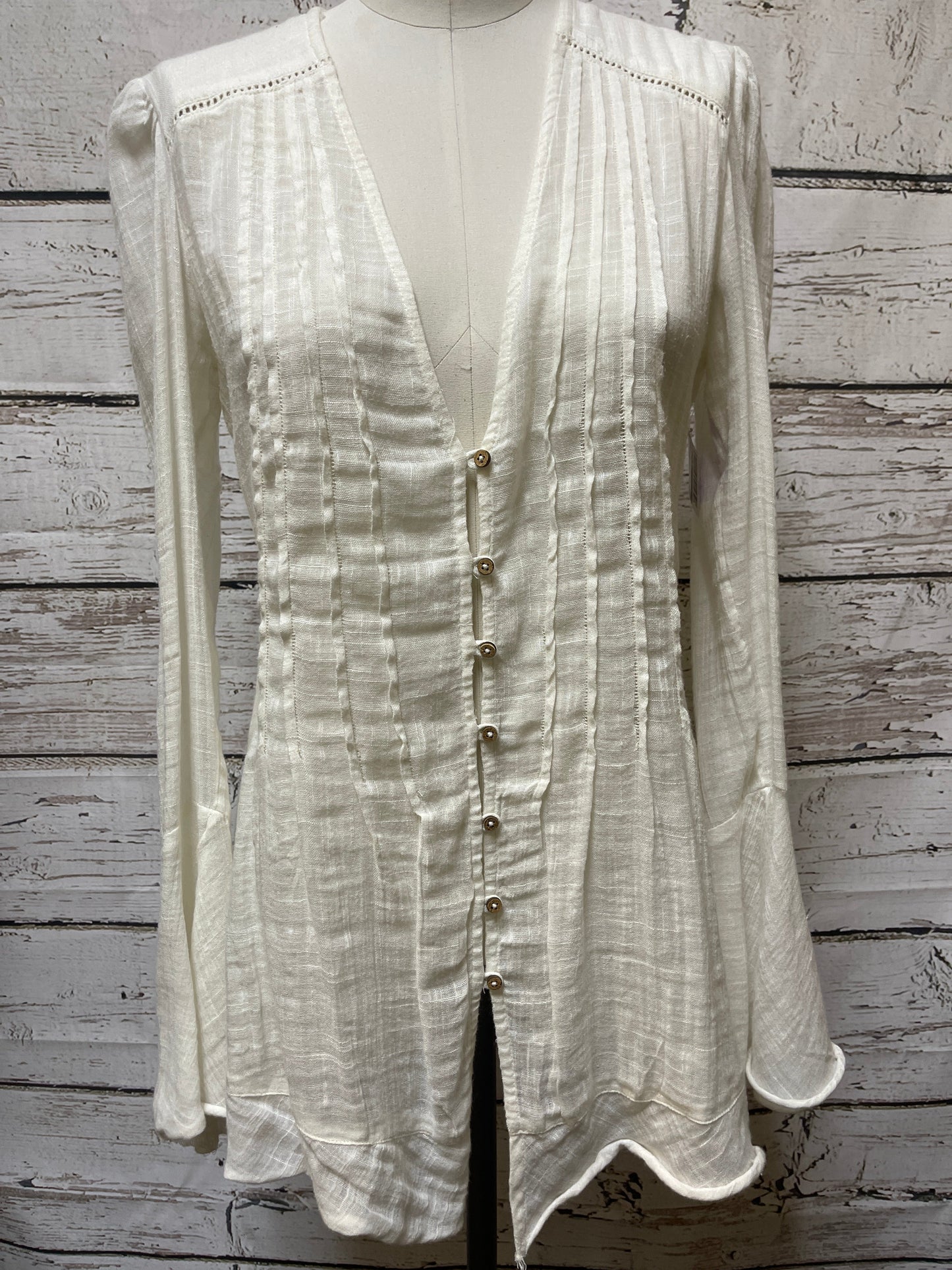 Cream Blouse Long Sleeve Free People, Size S