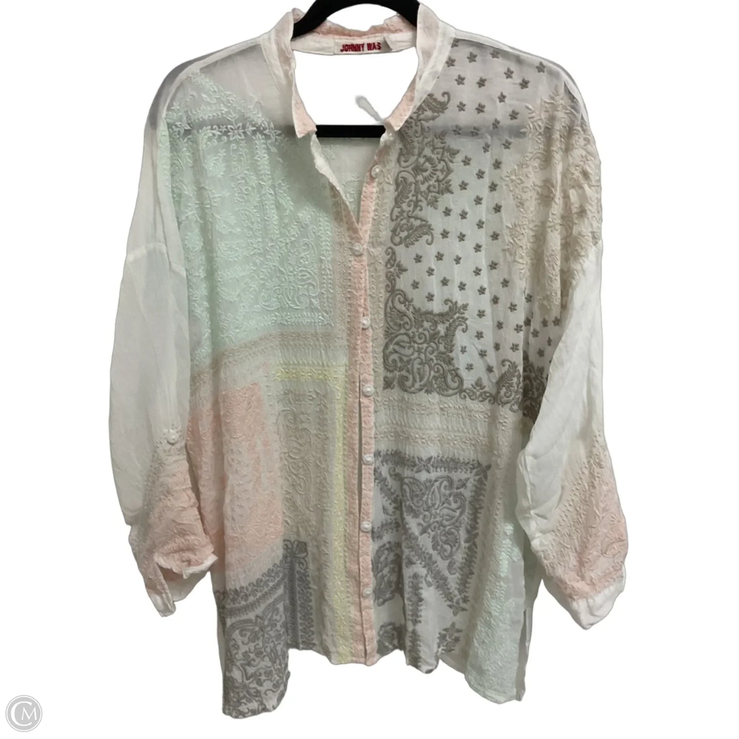 Blouse Long Sleeve By Johnny Was In White, Size: M