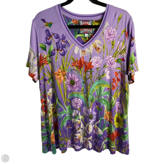 Top Short Sleeve By Johnny Was In Tropical Print, Size: Xl