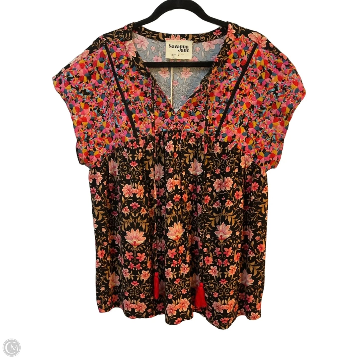 Top Short Sleeve By Savanna Jane In Floral Print, Size: L