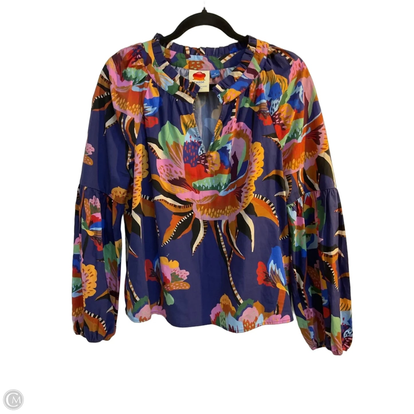 Top Long Sleeve By Farm Rio In Blue, Size: M