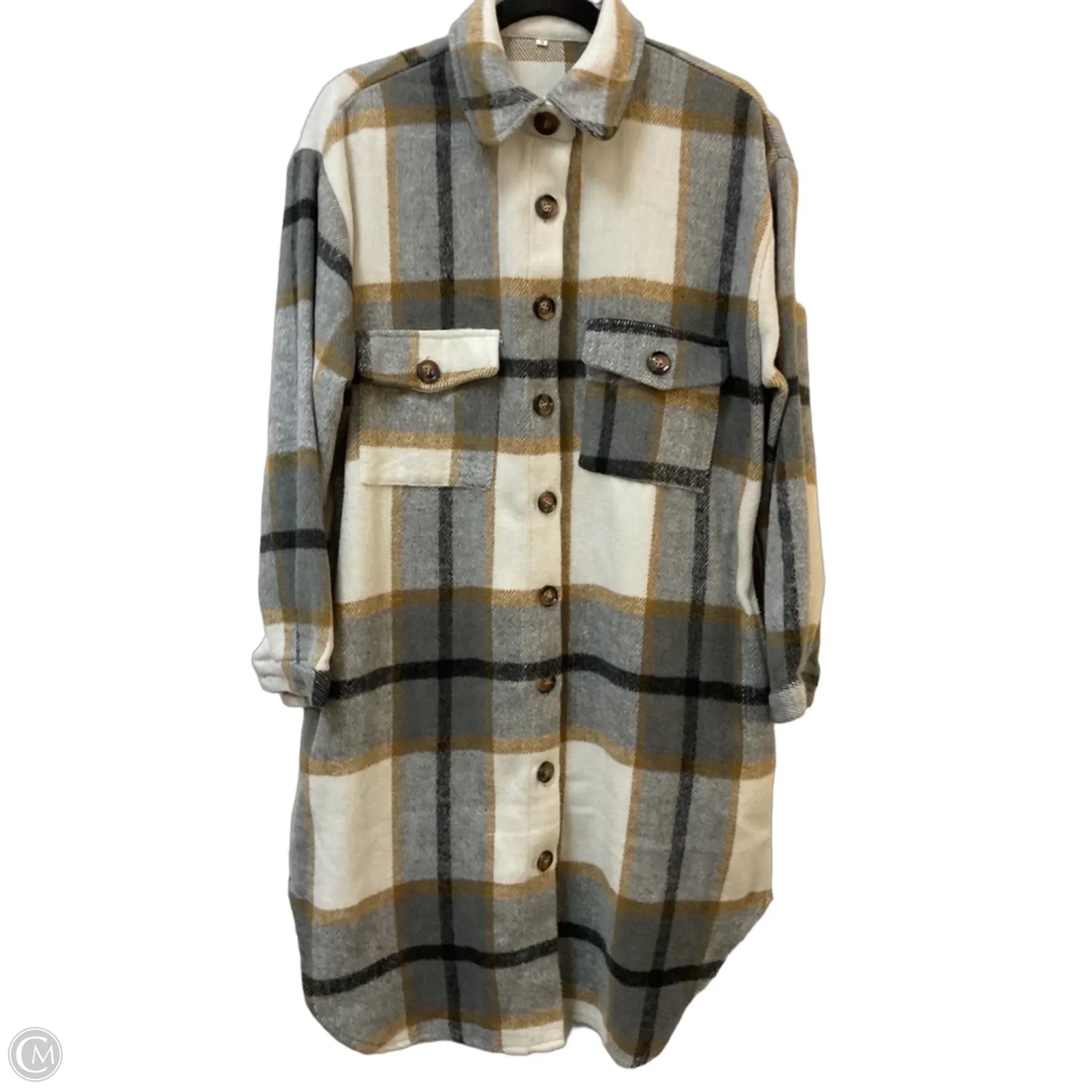 Jacket Shirt By Clothes Mentor In Grey & White, Size: S
