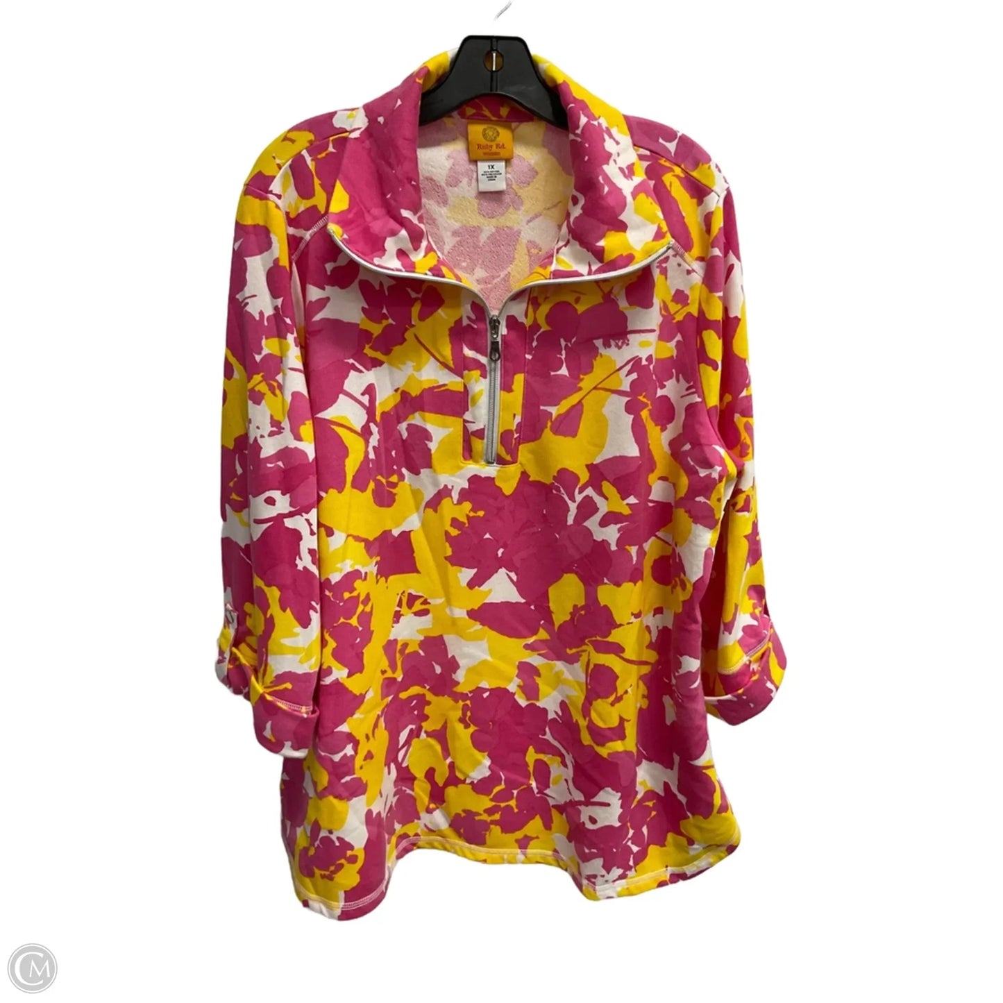 Athletic Sweatshirt Collar By Ruby Rd In Pink & Yellow, Size: 1x