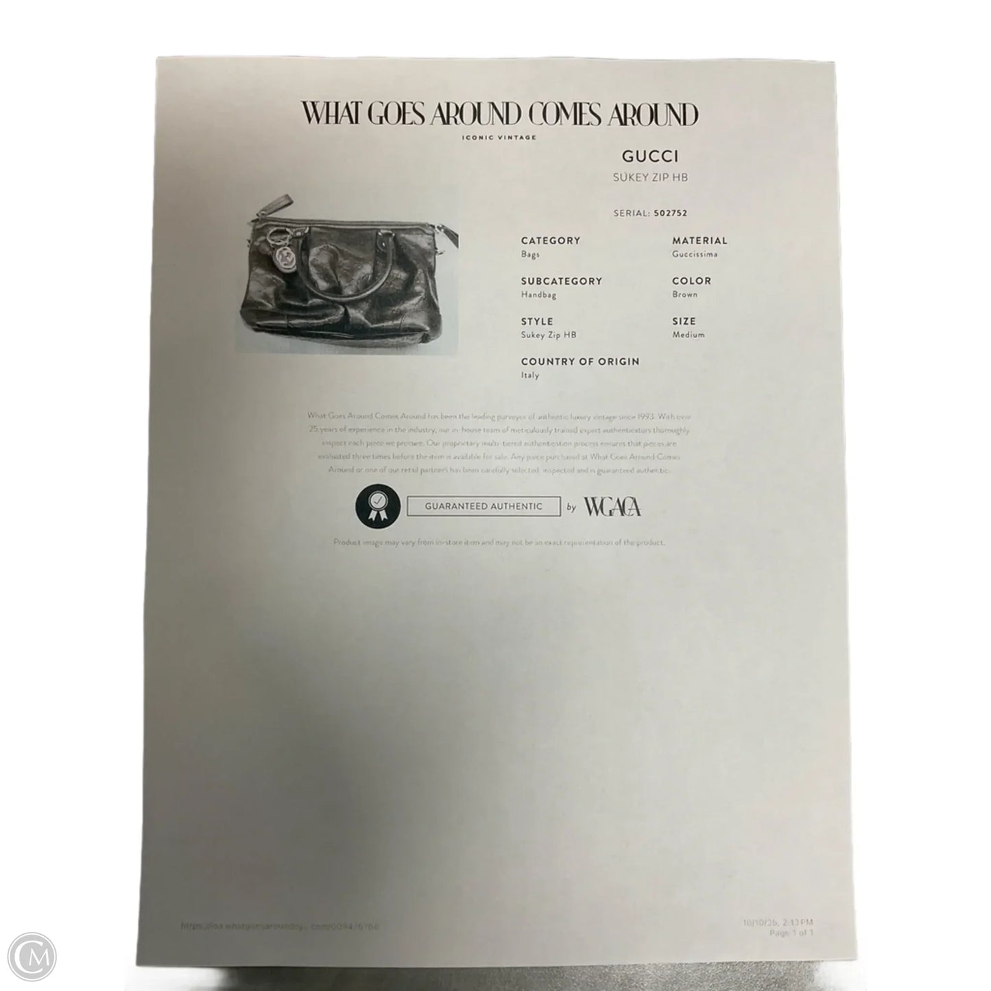 Guccissima Sukey Zip HB By Gucci, Size: Large