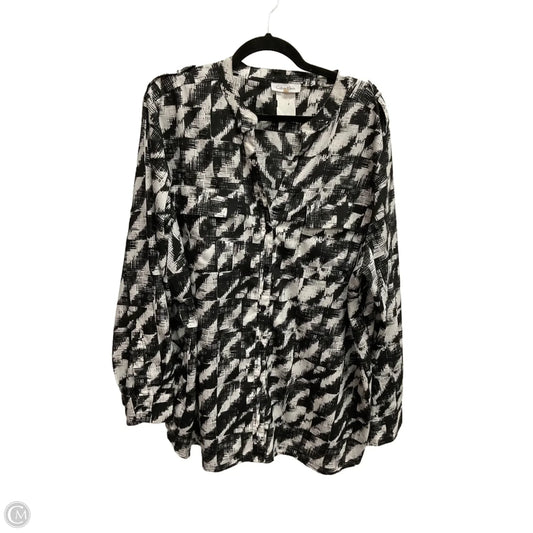 Blouse Long Sleeve By Calvin Klein In Black & White, Size: 2x