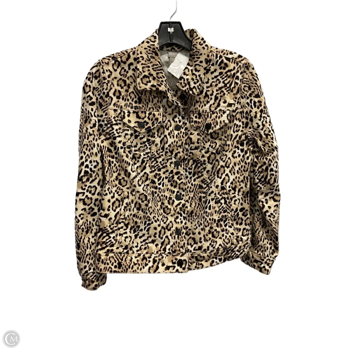 Jacket Denim By Chicos In Leopard Print, Size: S