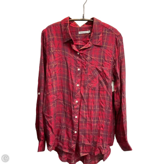 Blouse Long Sleeve By Kenneth Cole Reaction In Plaid Pattern, Size: M