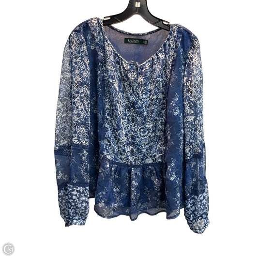 Blouse Long Sleeve By Lauren By Ralph Lauren In Blue, Size: L