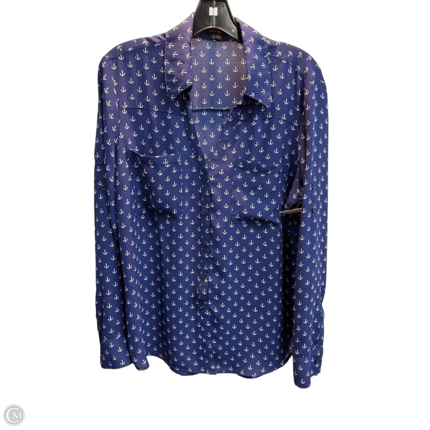 Blouse Long Sleeve By Express In Nautical Print, Size: L