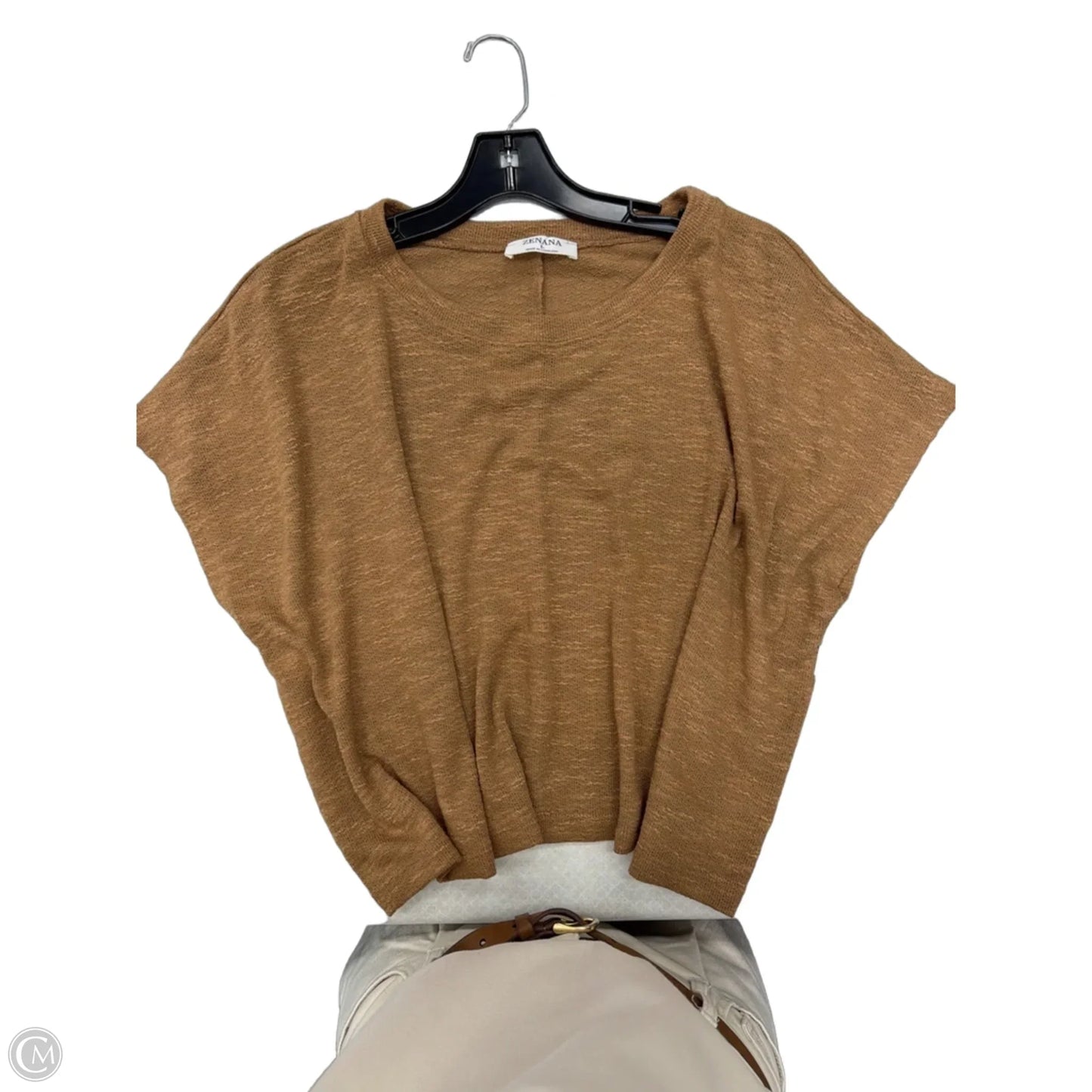 Top Short Sleeve By Zenana In Brown, Size: L