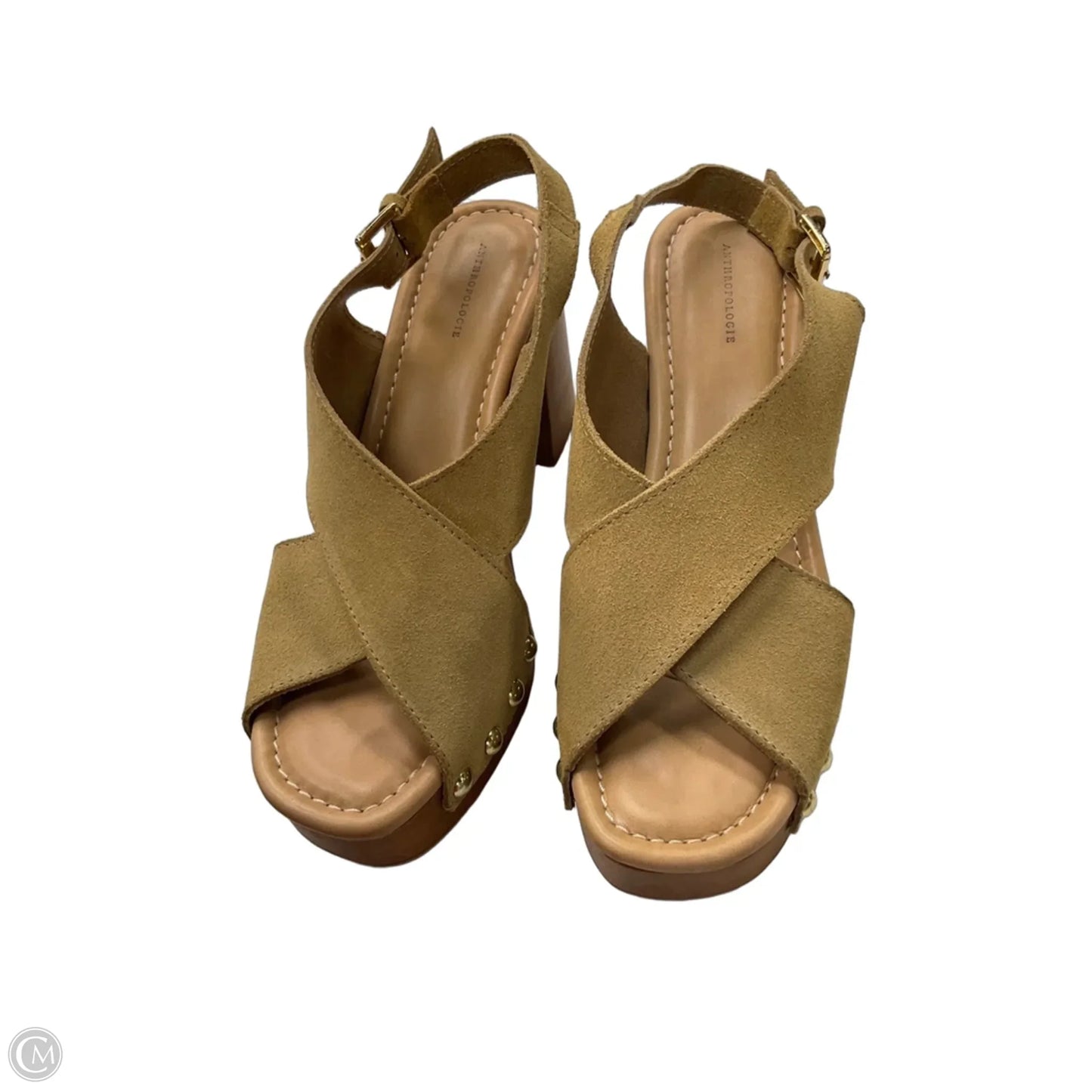 Sandals Heels Block By Anthropologie In Tan, Size: 8.5