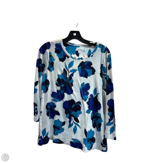 Top 3/4 Sleeve Basic By Chicos In Blue & White, Size: L