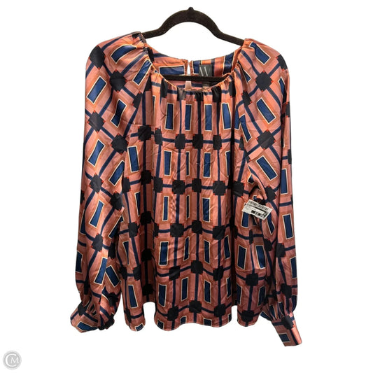 Top Long Sleeve By Worthington In Geometric Pattern, Size: Xxl
