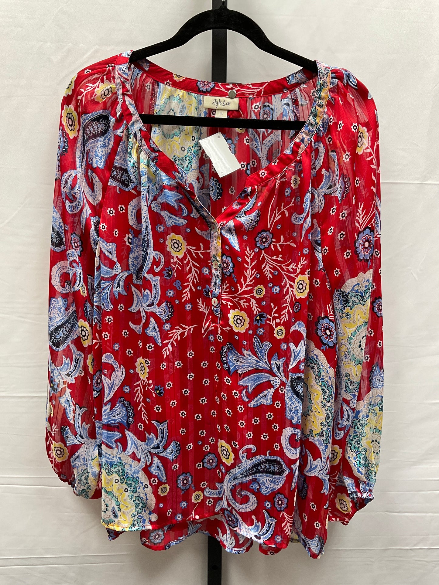 Floral Print Top Long Sleeve Style And Company, Size Xl