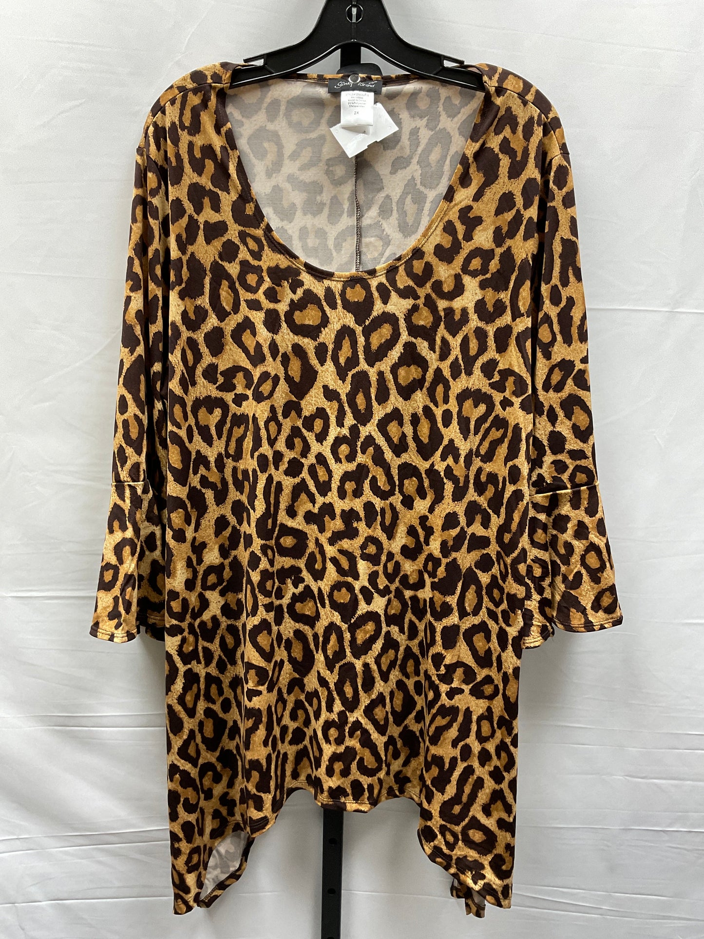 Animal Print Top 3/4 Sleeve Slinky Brand, Size 2x