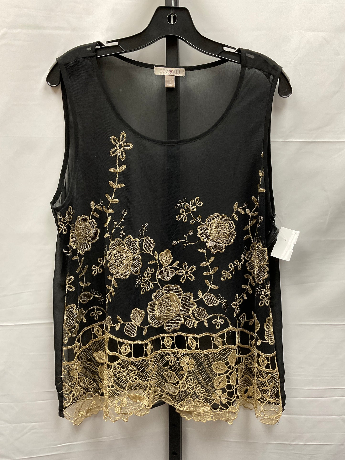 Black & Gold Top Sleeveless Roz And Ali, Size 1x