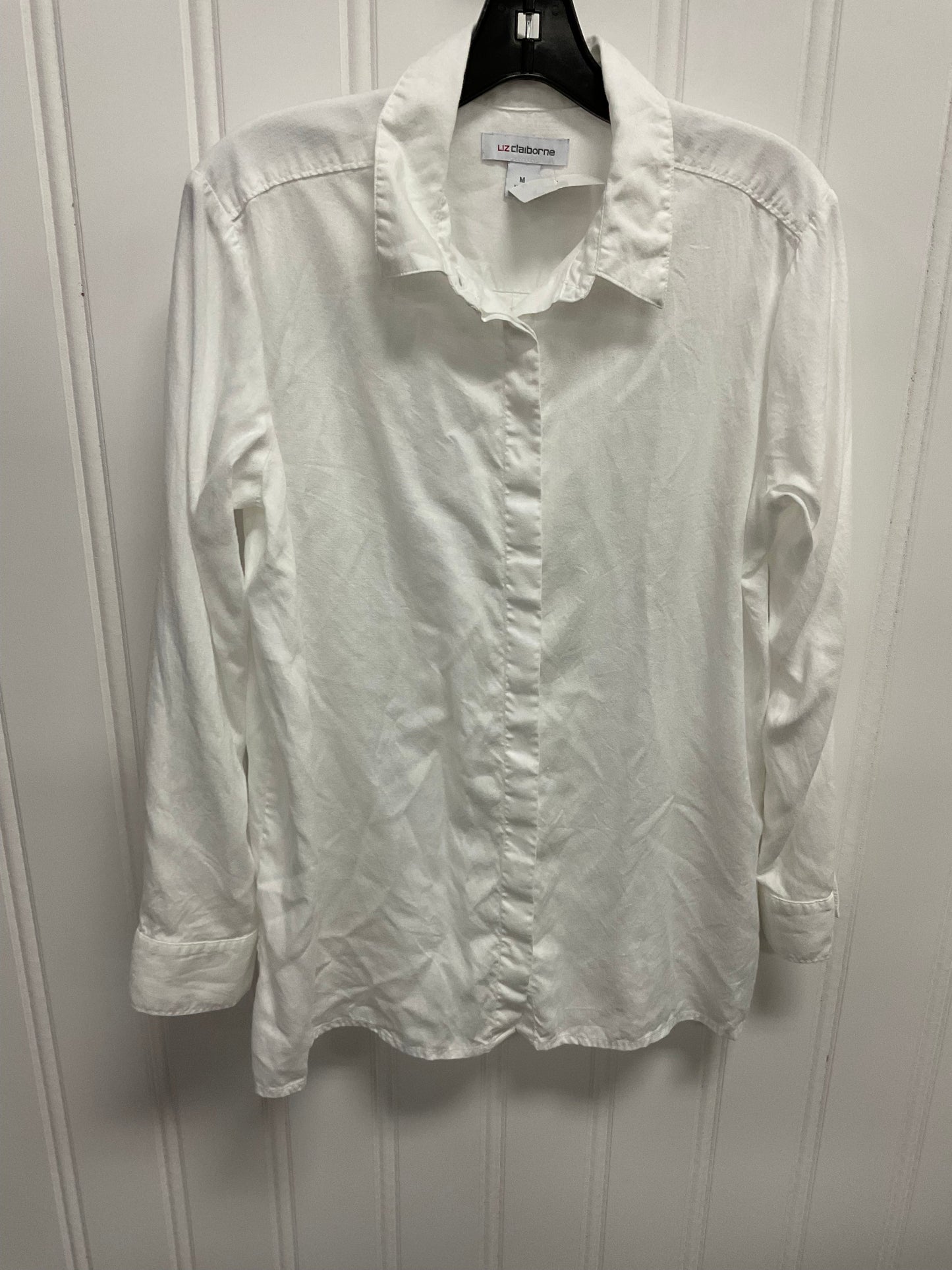 Top Long Sleeve By Liz Claiborne In White, Size: M