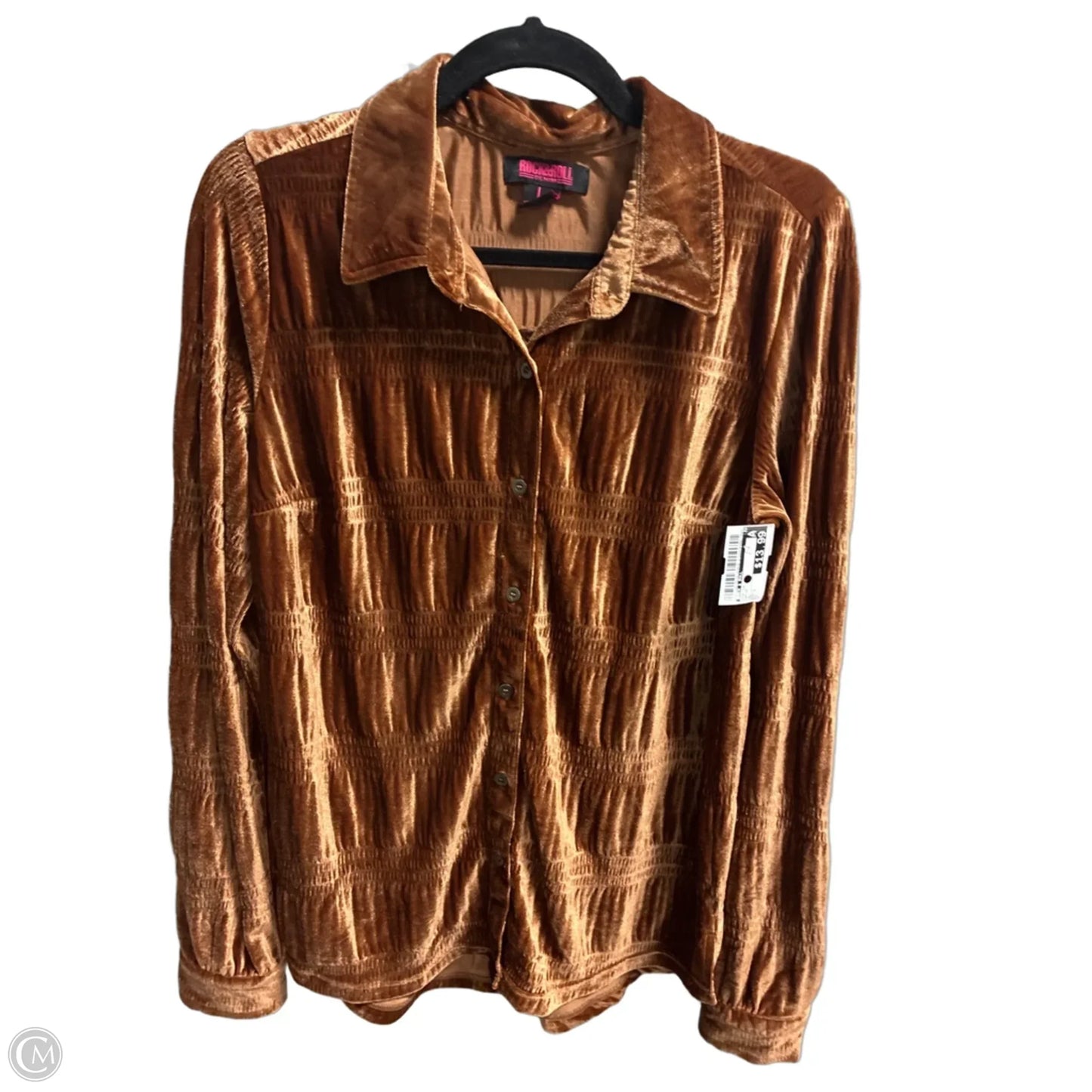 Top Long Sleeve By Rock & Roll In Brown, Size: L