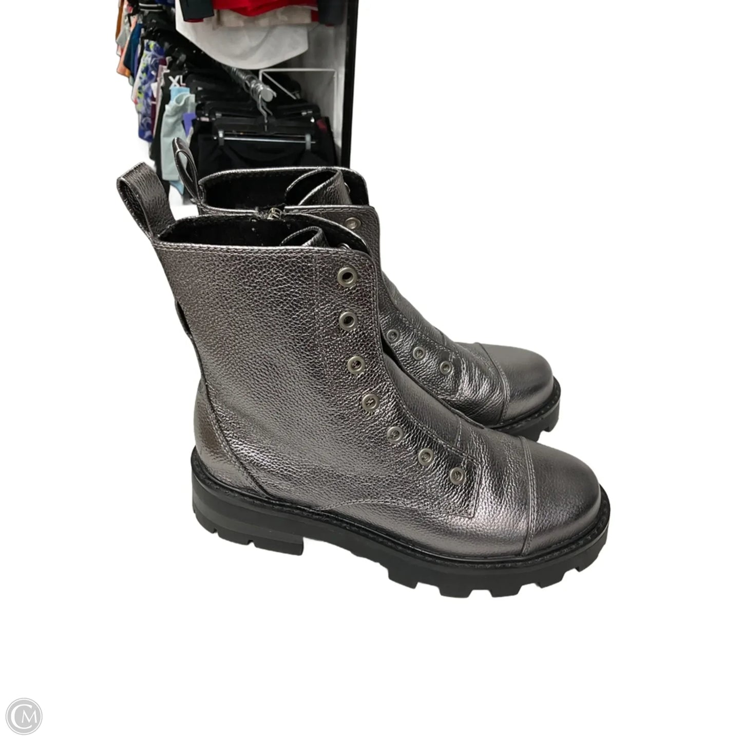 Boots Designer By Karl Lagerfeld In Silver, Size: 7