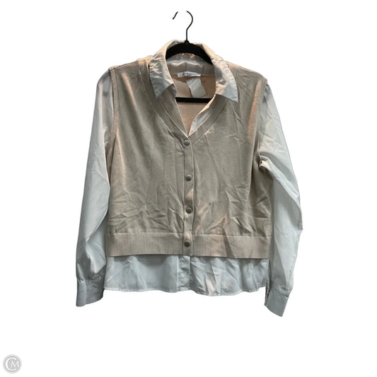 Top Long Sleeve By Sioni In Tan & White, Size: L