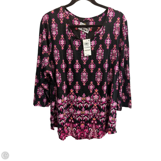 Top Long Sleeve By Jm Collections In Black & Pink, Size: Xl