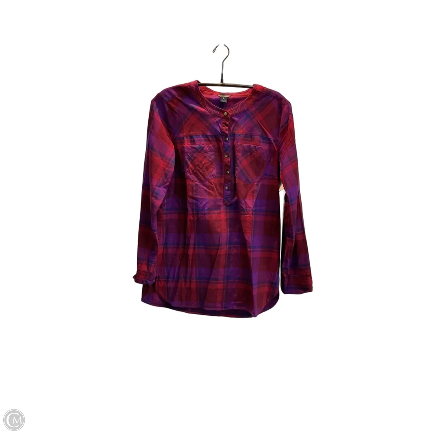 Top Long Sleeve By Eddie Bauer In Plaid Pattern, Size: M