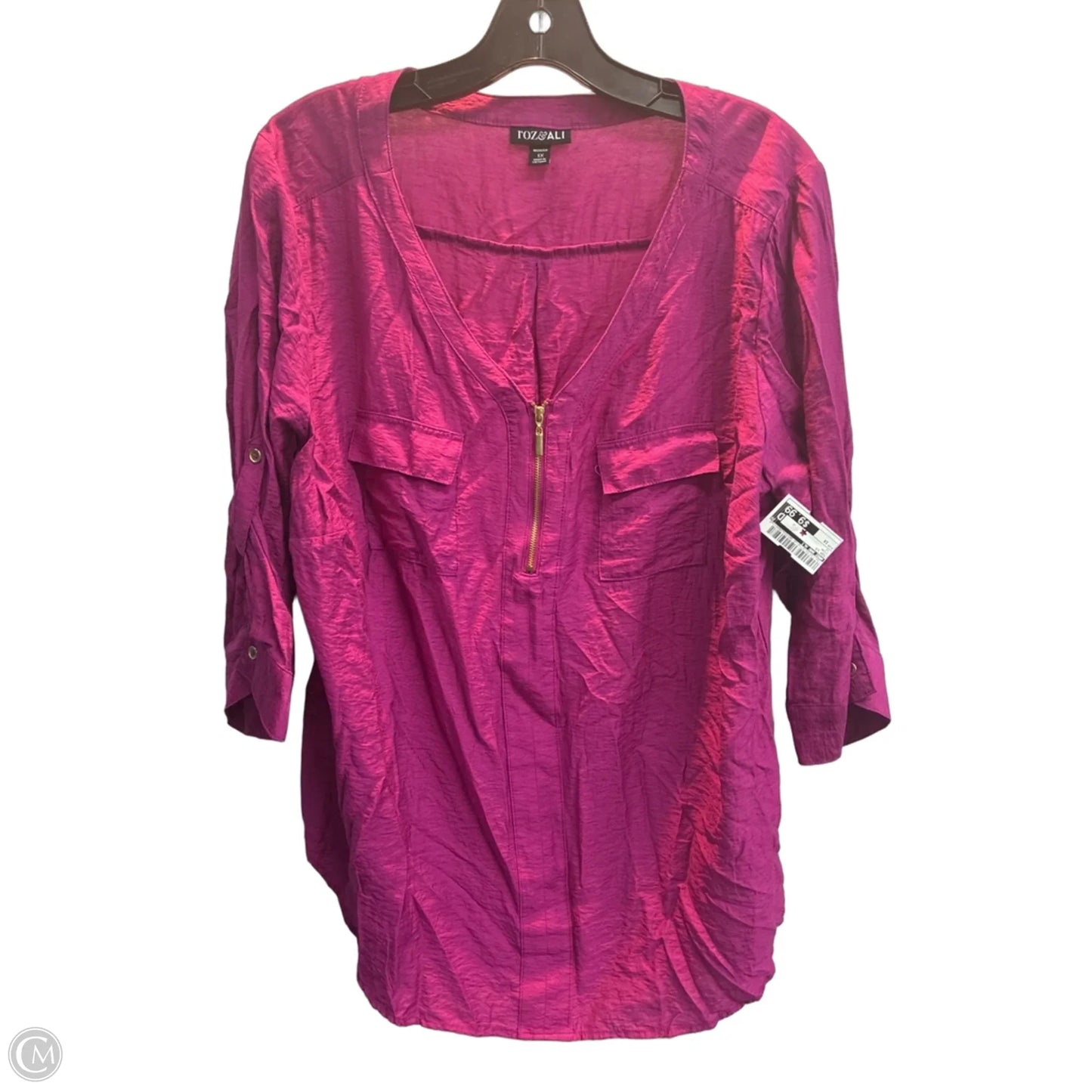 Top Long Sleeve By Roz And Ali In Pink, Size: 1x