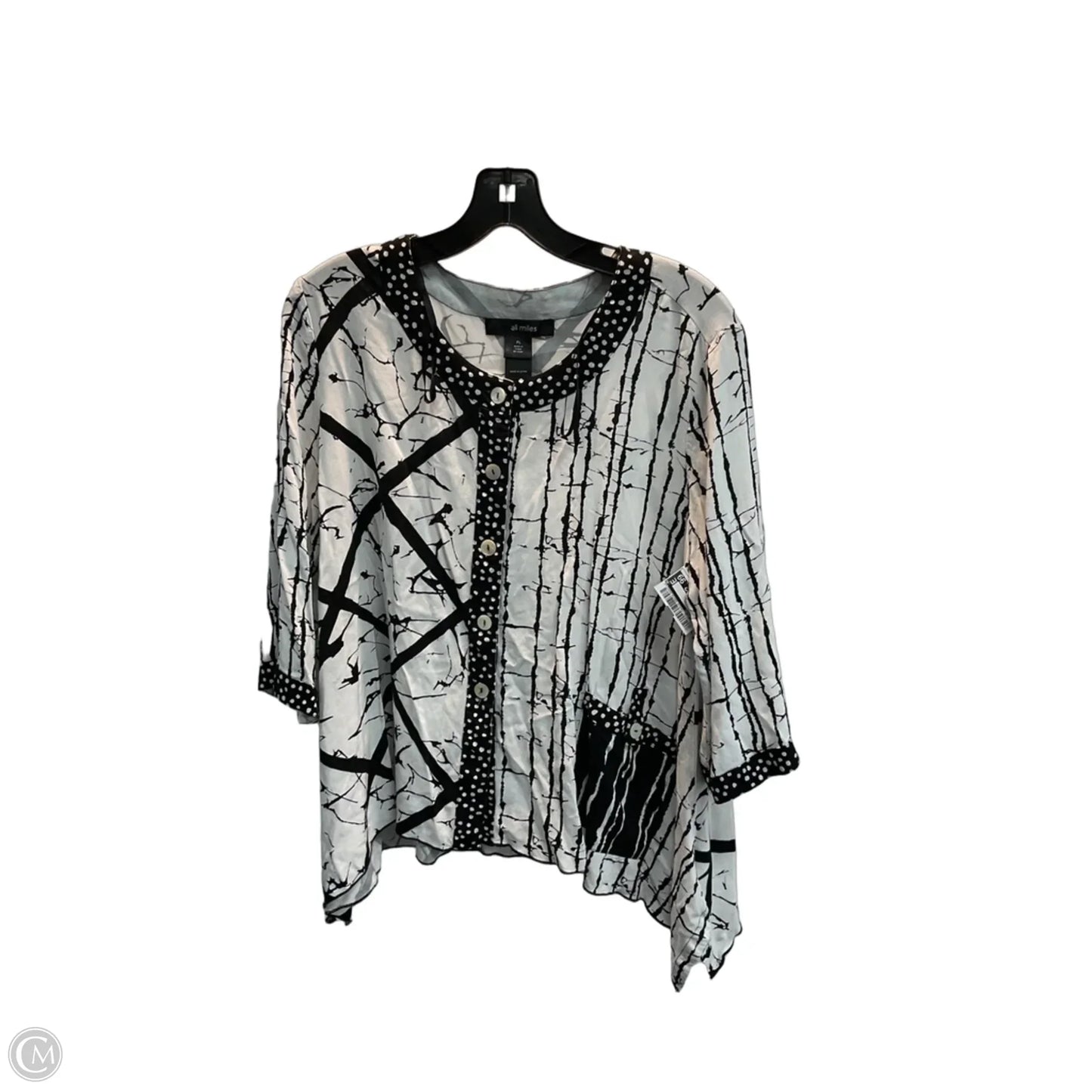 Top Short Sleeve By Ali Miles In Black & White, Size: Lp
