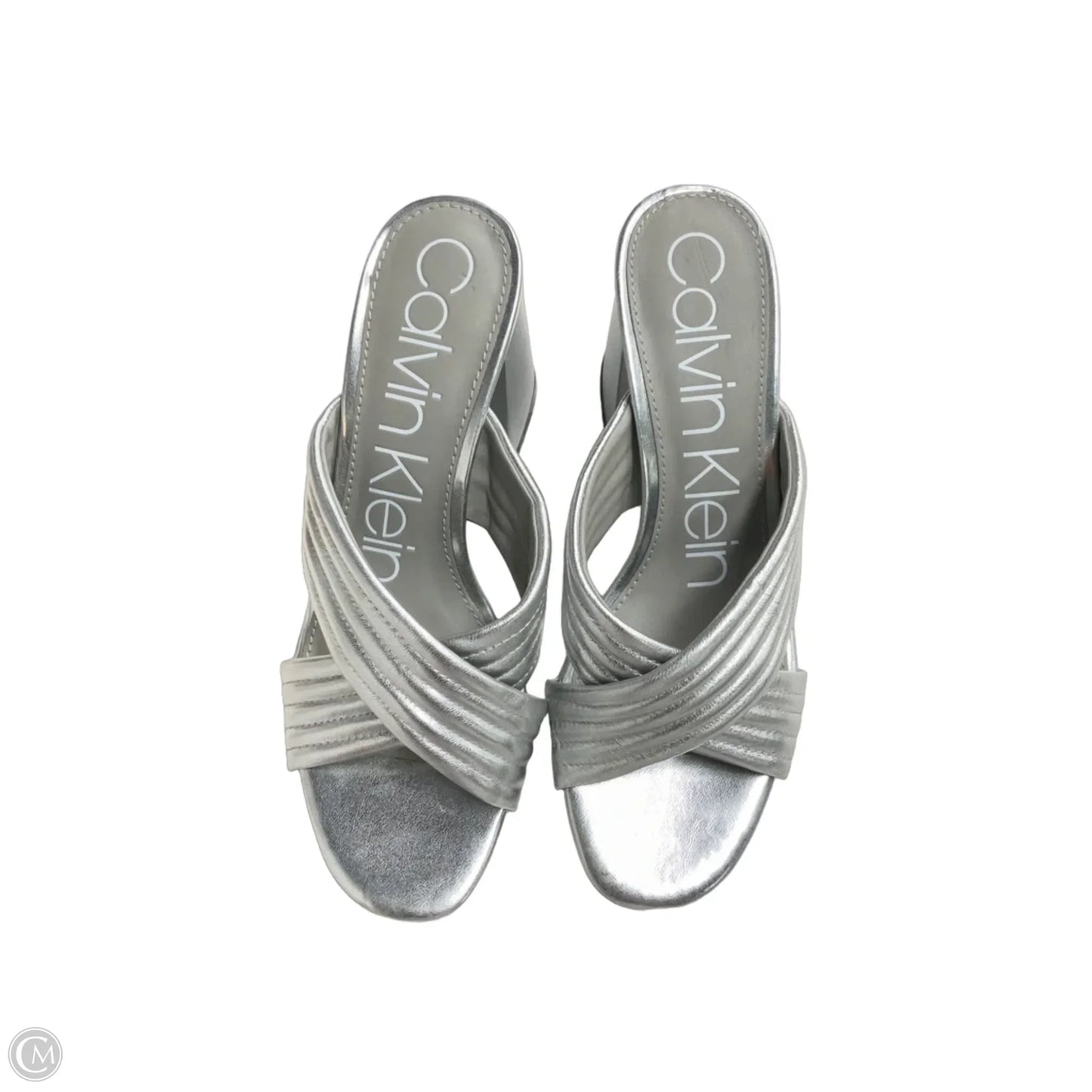 Sandals Heels Block By Calvin Klein In Silver, Size: 7