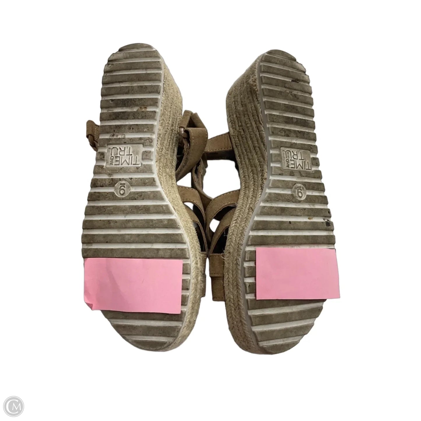 Sandals Heels Wedge By Time And Tru In Tan, Size: 9