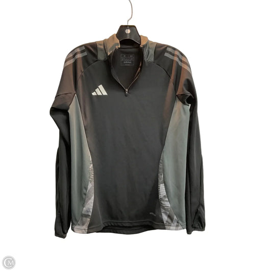 Athletic Top Long Sleeve Collar By Adidas In Black & Grey, Size: M