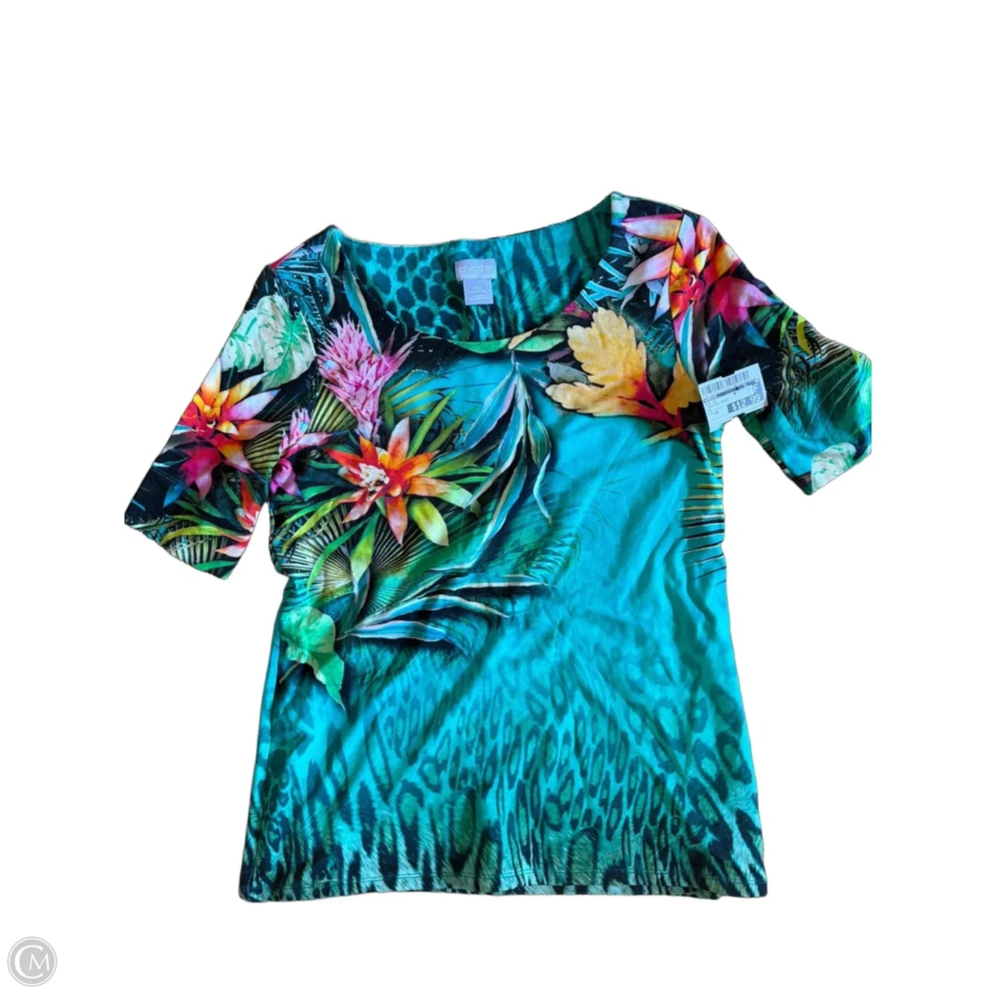 Top Short Sleeve By Chicos In Tropical Print, Size: Xs