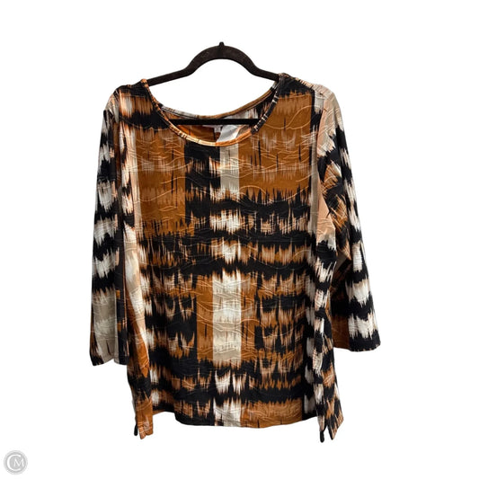 Top 3/4 Sleeve Basic By Emily Daniels In Brown & Cream, Size: Xl
