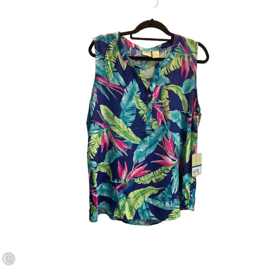 Top Sleeveless By Caribbean Joe In Tropical Print, Size: Xl