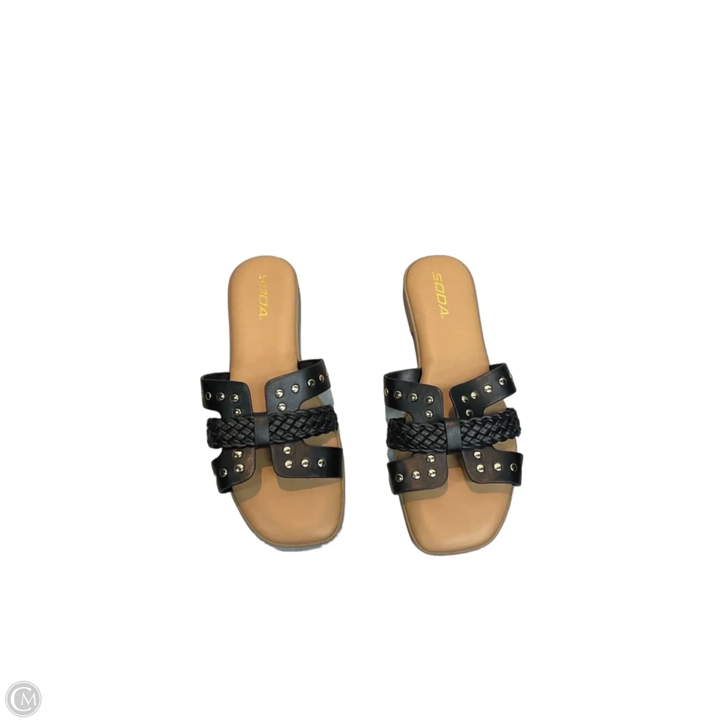 Sandals Flats By Soda In Black & Gold, Size: 8.5