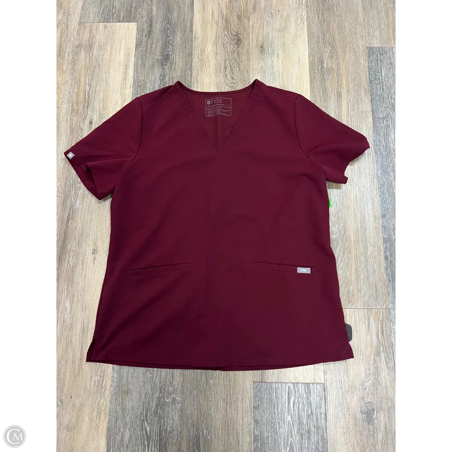 Scrub Top Short Sleeve By Figs In Maroon, Size: L