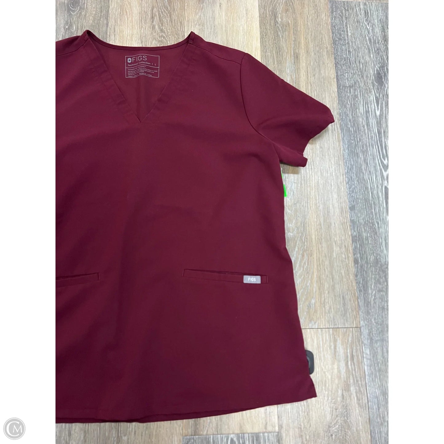 Scrub Top Short Sleeve By Figs In Maroon, Size: L