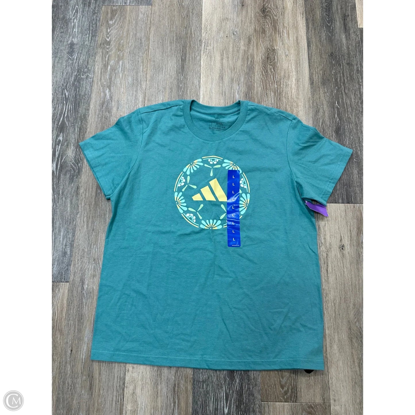 Athletic Top Short Sleeve By Adidas In Green, Size: L