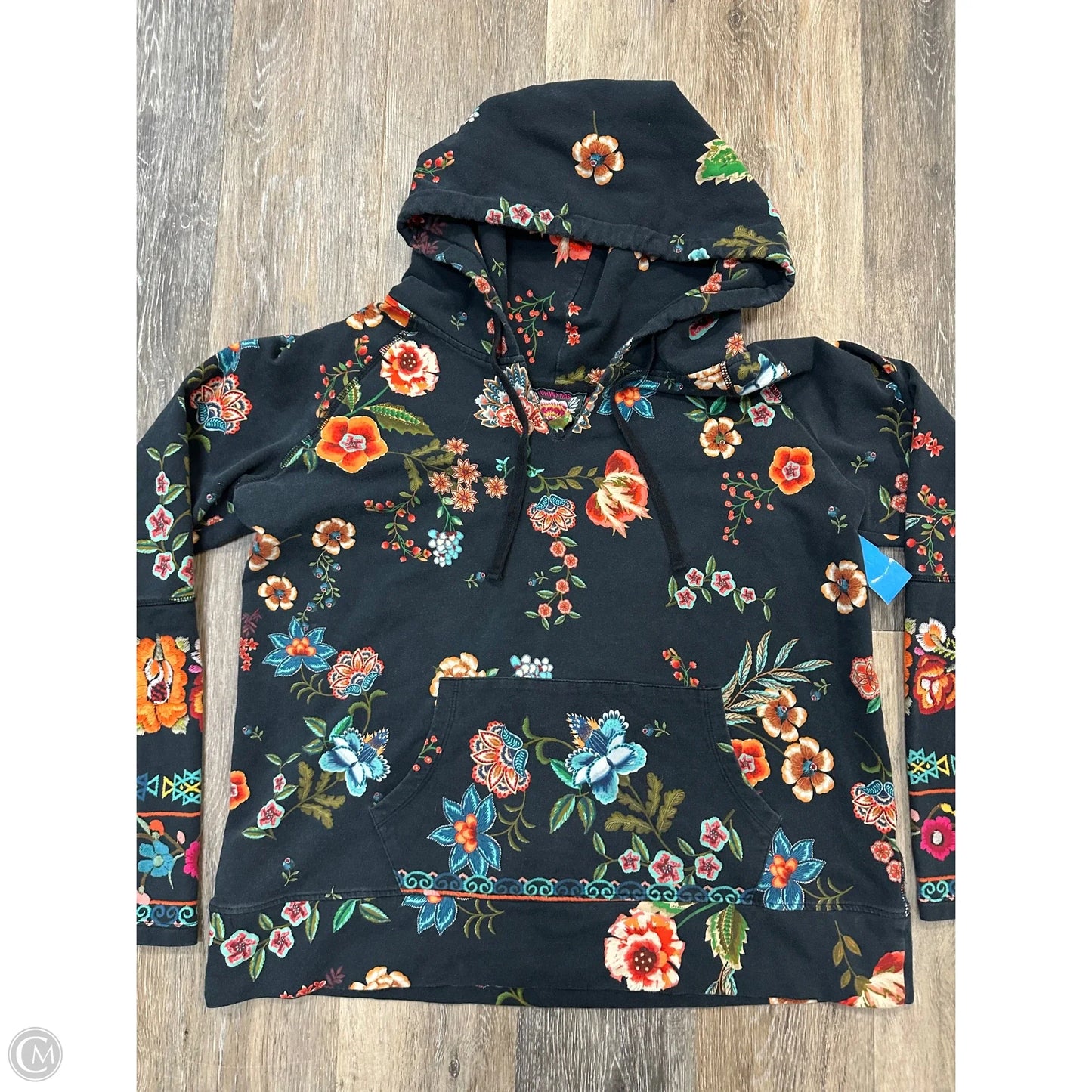 -Sweatshirt Hoodie By Johnny Was In Floral Print, Size: L