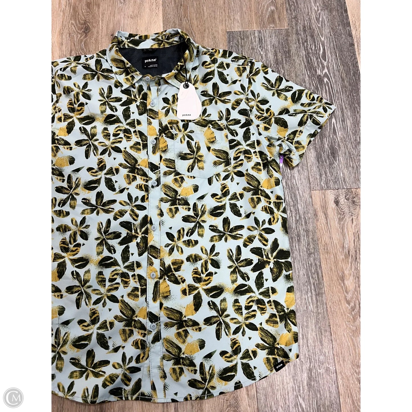 Blouse Short Sleeve By Prana In Blue & Green, Size: M (men’s)