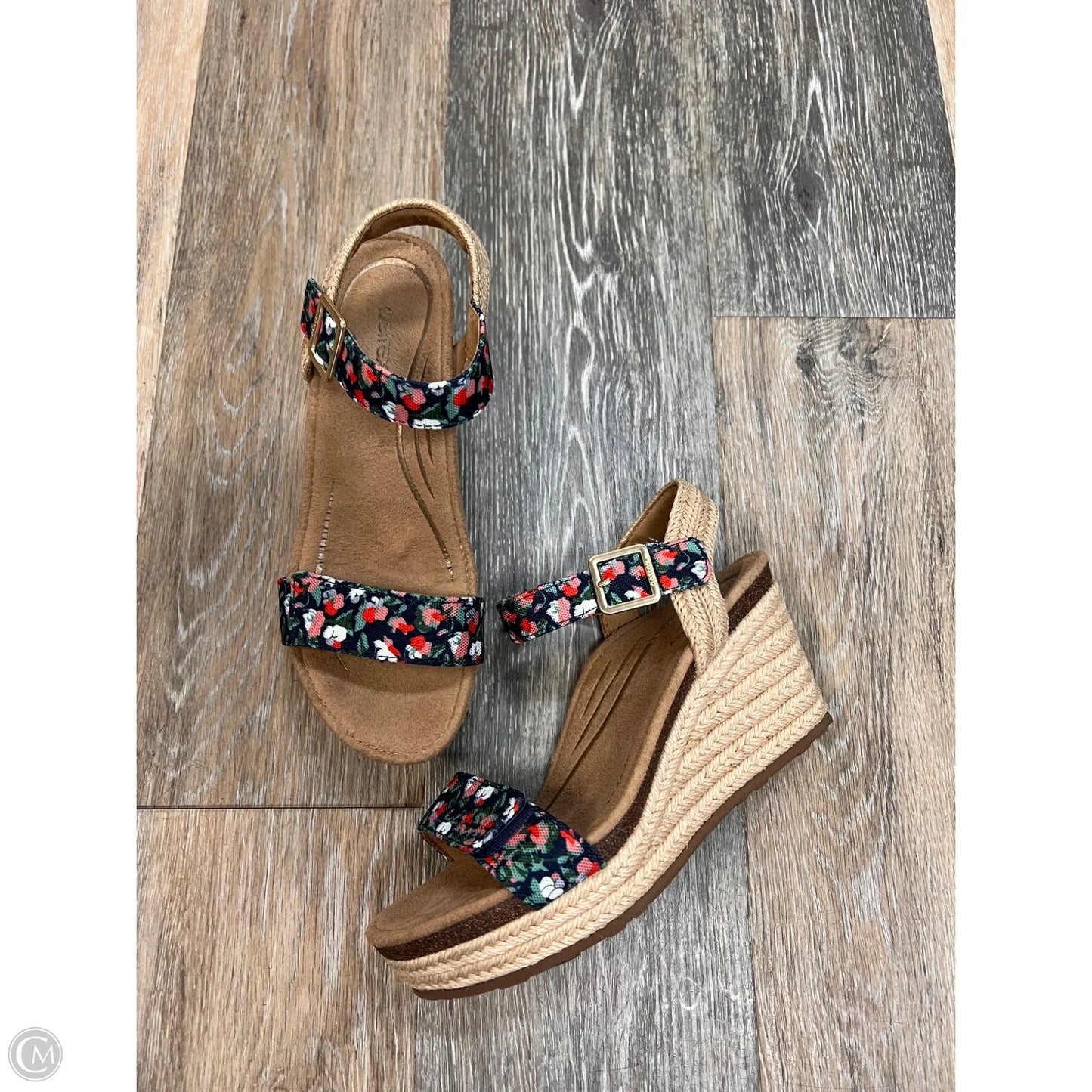 Sandals Heels Wedge By Aetrex In Floral Print, Size: 7
