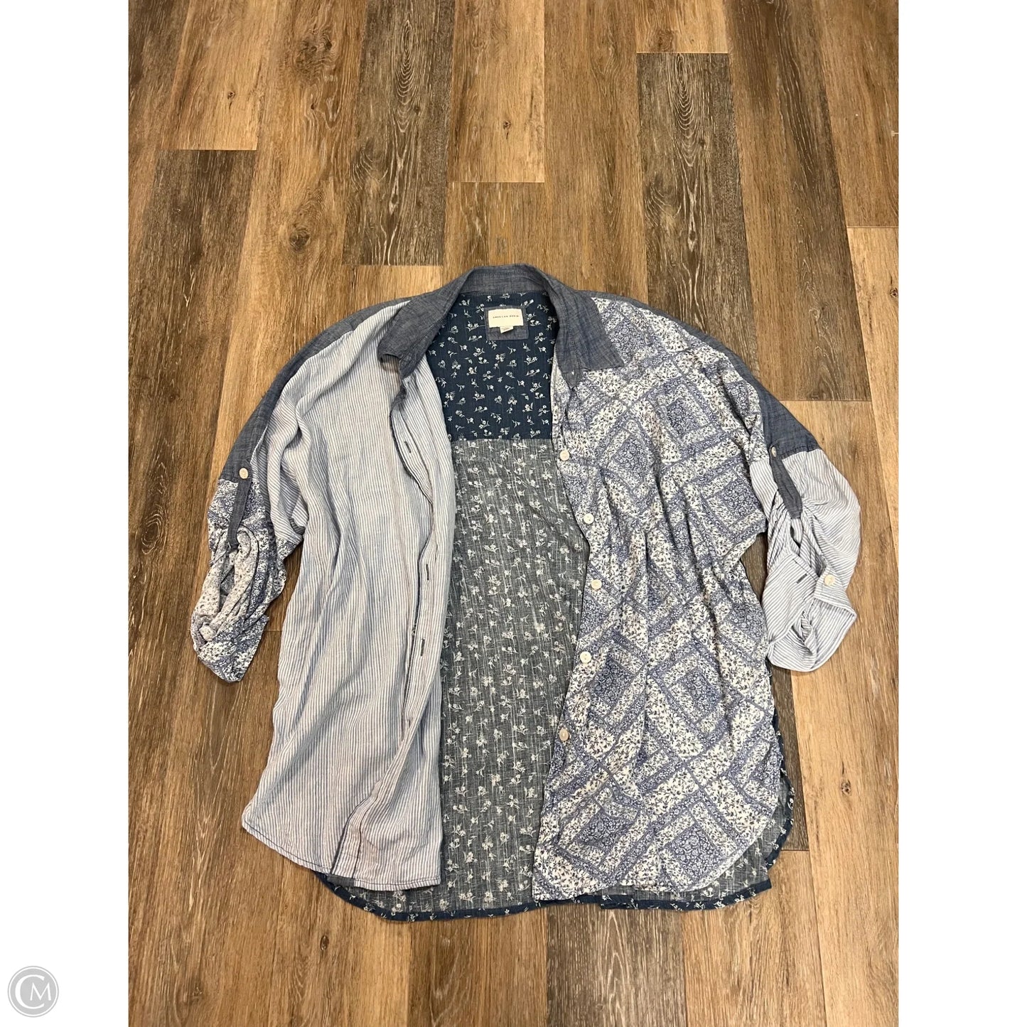-Blouse Long Sleeve By American Eagle In Blue, Size: L