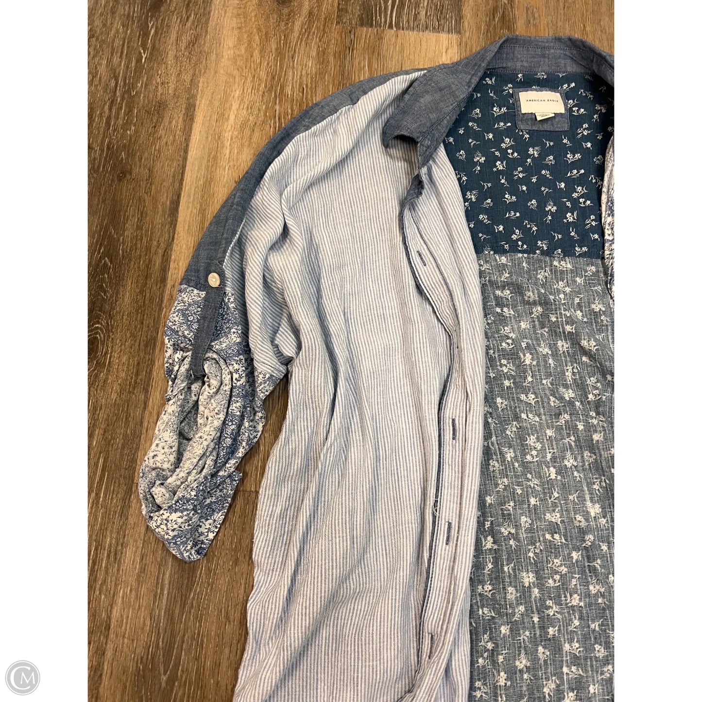 -Blouse Long Sleeve By American Eagle In Blue, Size: L