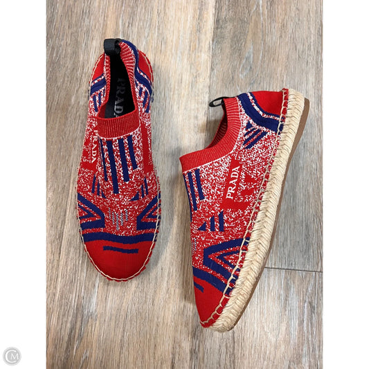 Shoes Luxury Designer By Prada In Blue & Red, Size: 7 (37)