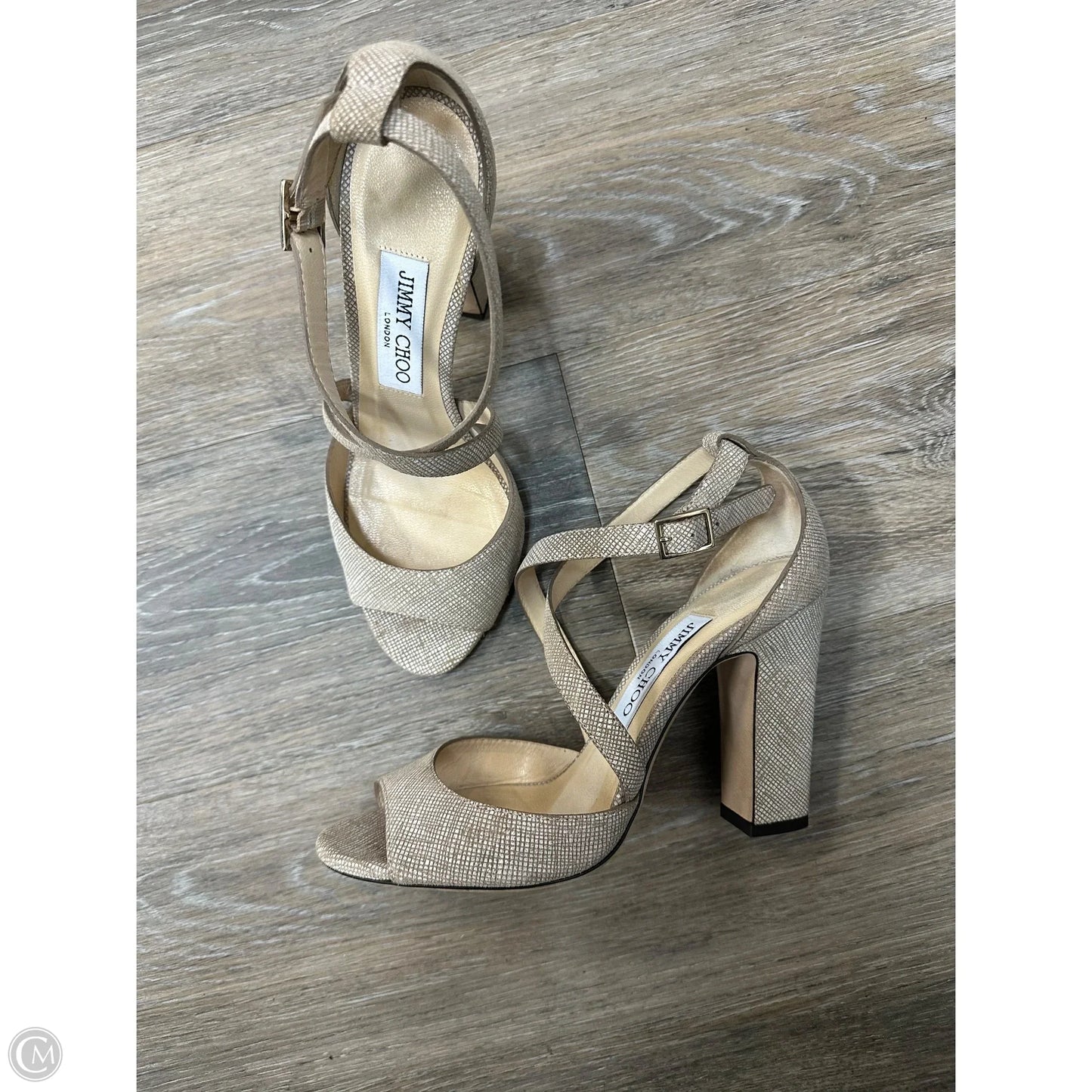 Sandals Luxury Designer By Jimmy Choo In Beige, Size: 7